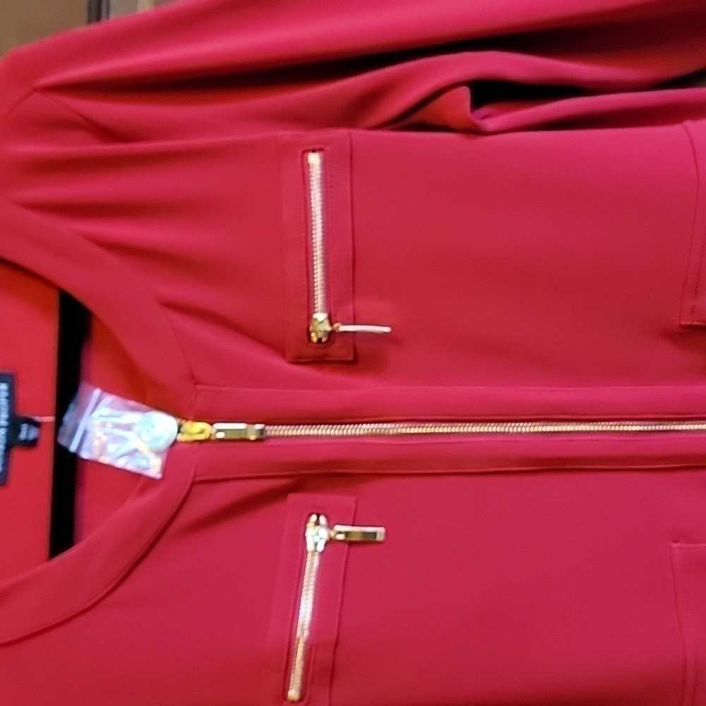 Boston Proper-Red long sleeved knit sweater with gold zippers  Size L. NWT. - Picture 4 of 13